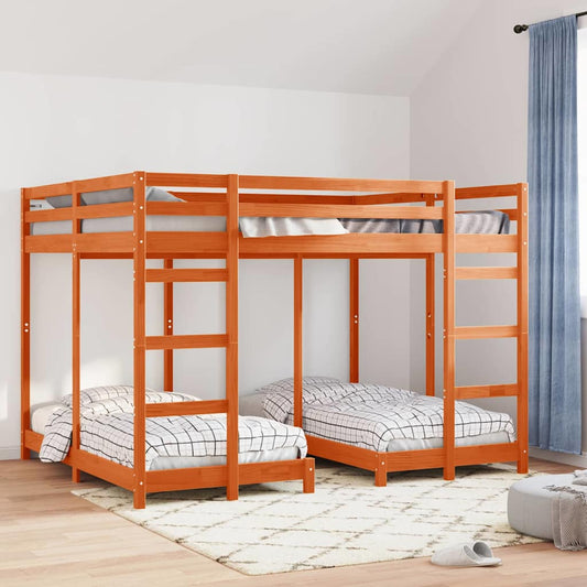 vidaXL Triple Bunk Bed Frame Wax brown 160 x 200 cm Solid Pine Wood