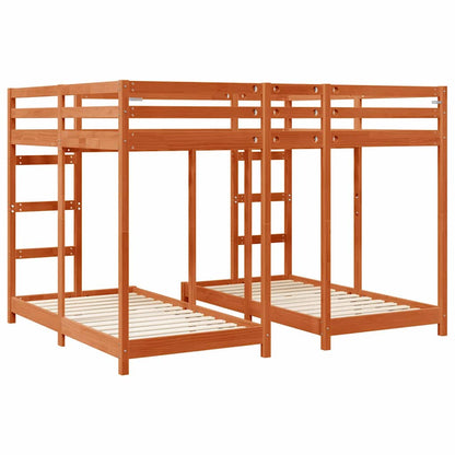 vidaXL Triple Bunk Bed Frame Wax brown 160 x 200 cm Solid Pine Wood