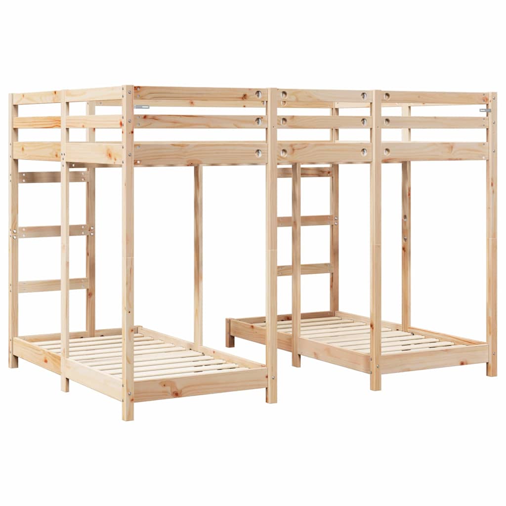 vidaXL Triple Bunk Bed Frame Brown 140 x 200 cm Solid Pine Wood