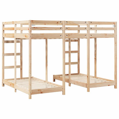 vidaXL Triple Bunk Bed Frame Brown 140 x 200 cm Solid Pine Wood
