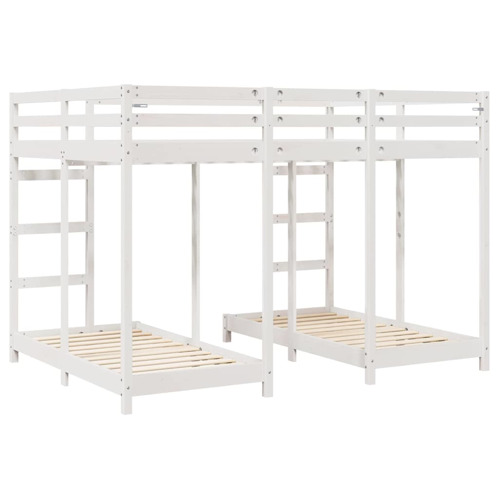 vidaXL Triple Bunk Bed Frame White 140 x 200 cm Solid Pine Wood