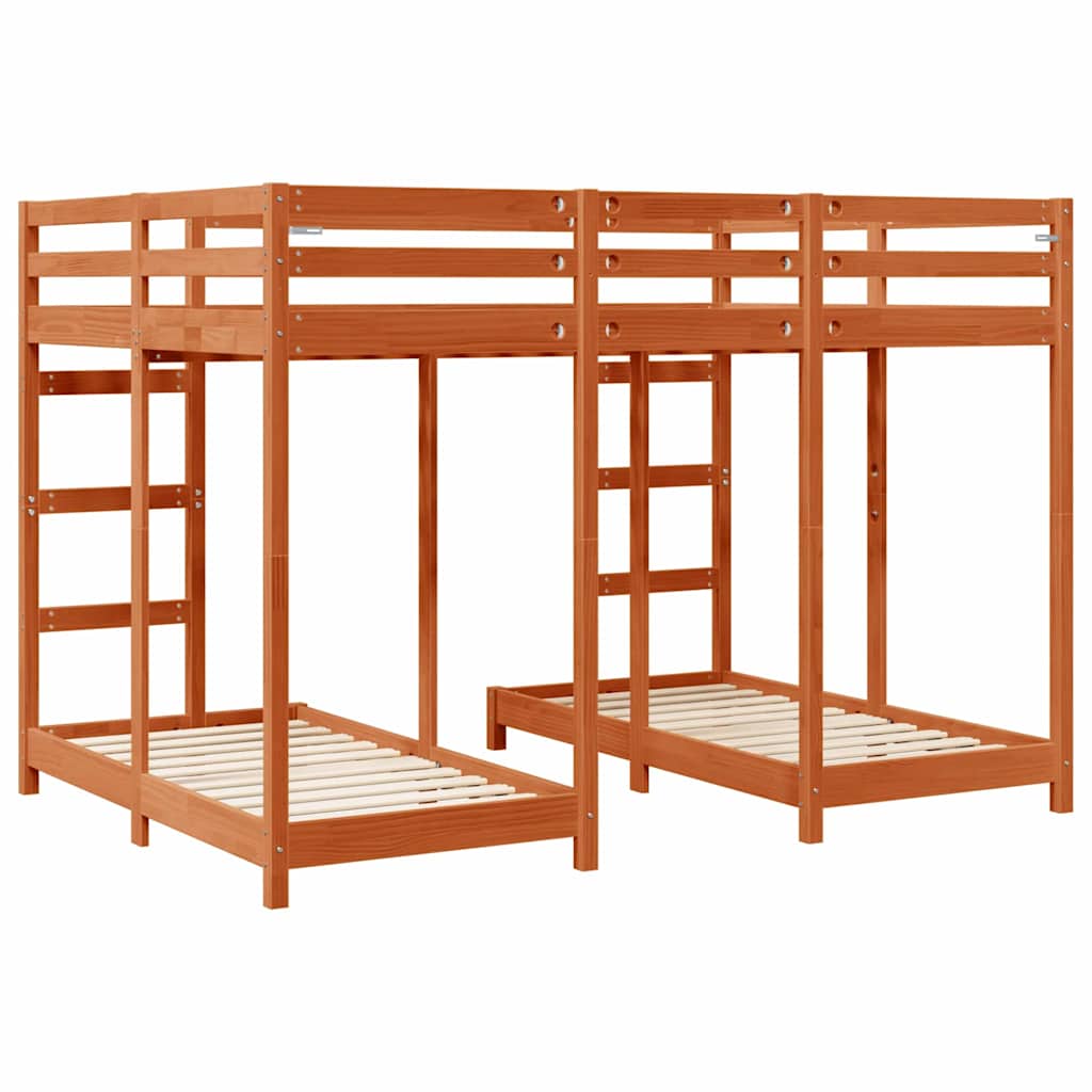 vidaXL Triple Bunk Bed Frame Wax brown 140 x 200 cm Solid Pine Wood