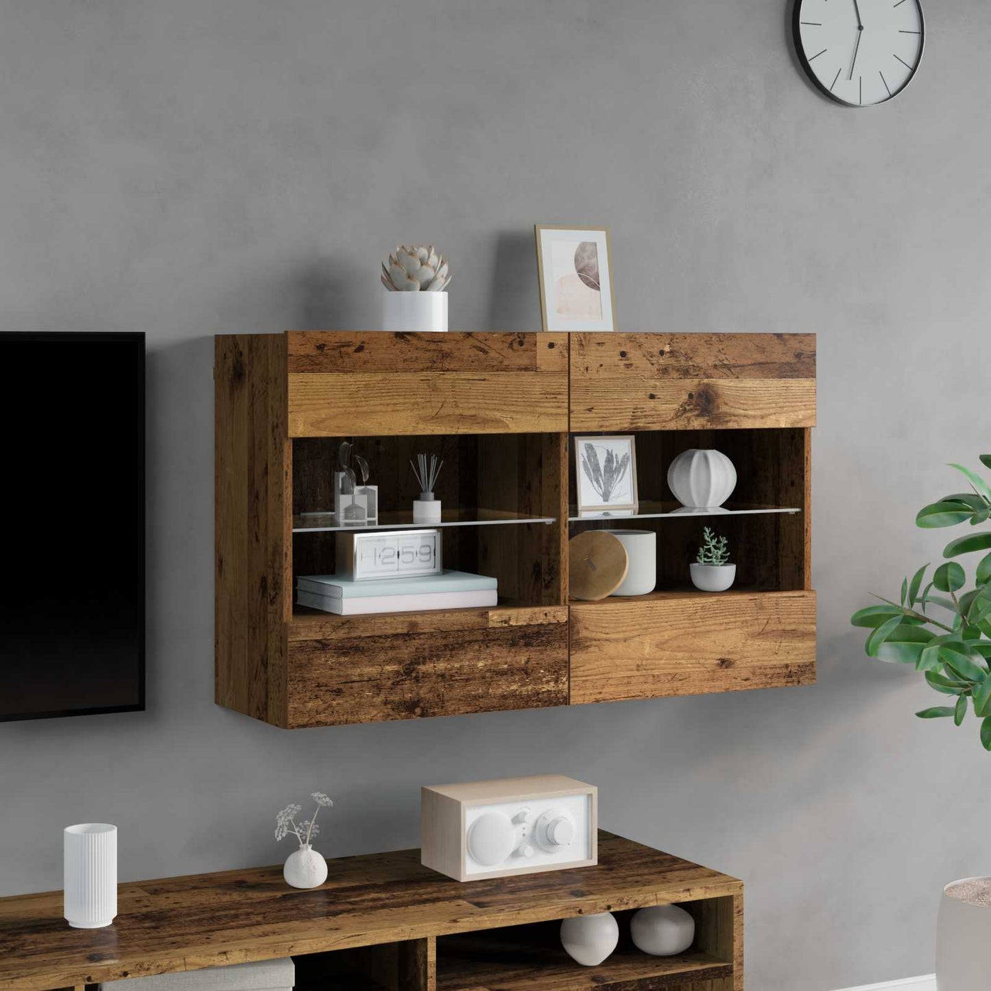 vidaXL TV Wall Cabinet Old Wood 98.5 x 30 x 60.5 cm Engineered Wood