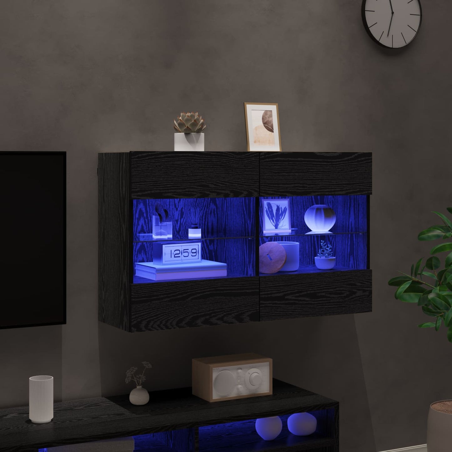 vidaXL TV Wall Cabinet Black Oak 98.5 x 30 x 60.5 cm Engineered Wood
