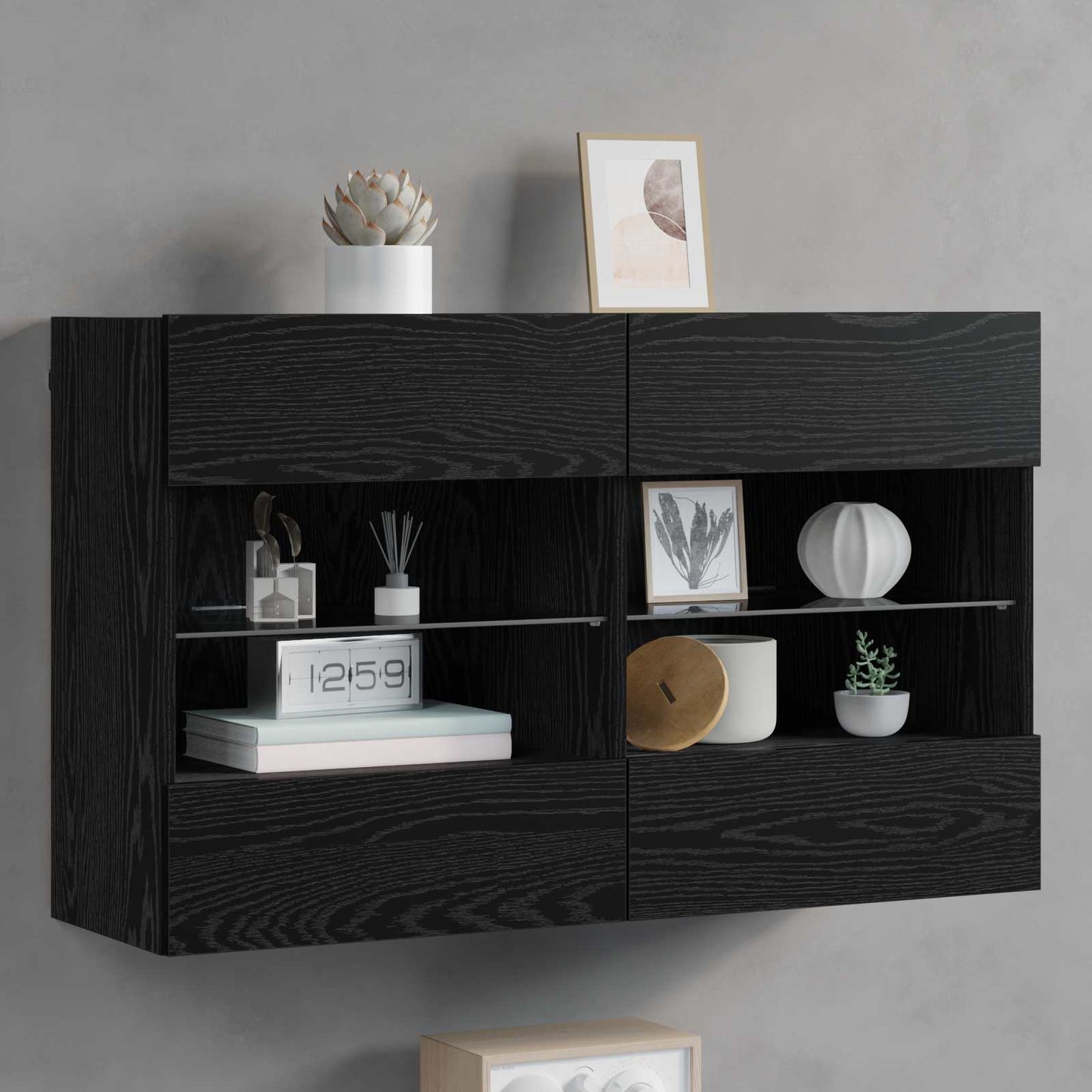 vidaXL TV Wall Cabinet Black Oak 98.5 x 30 x 60.5 cm Engineered Wood