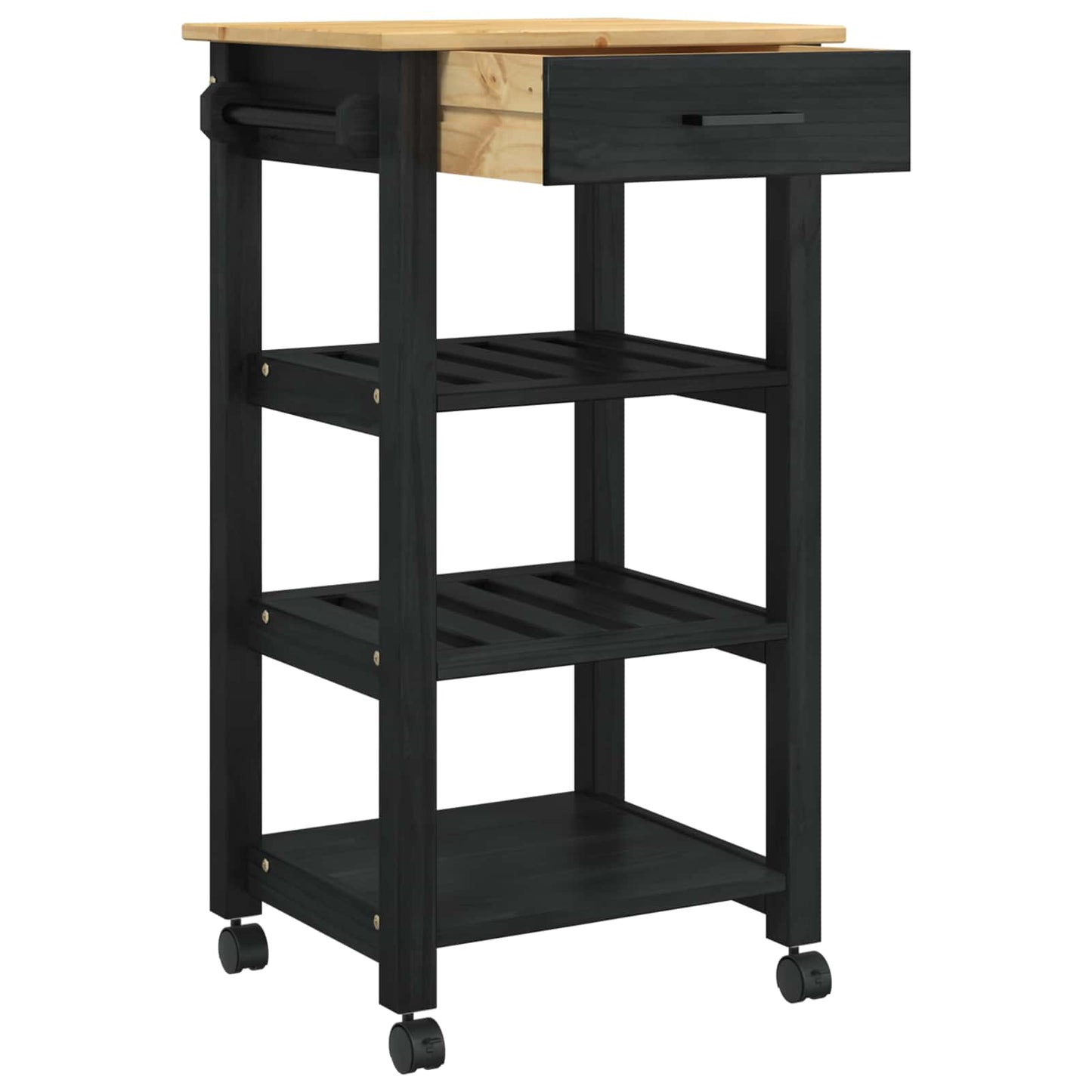 vidaXL Kitchen Trolley MONZA Black 48 x 40 x 88.5 cm Solid Pine Wood
