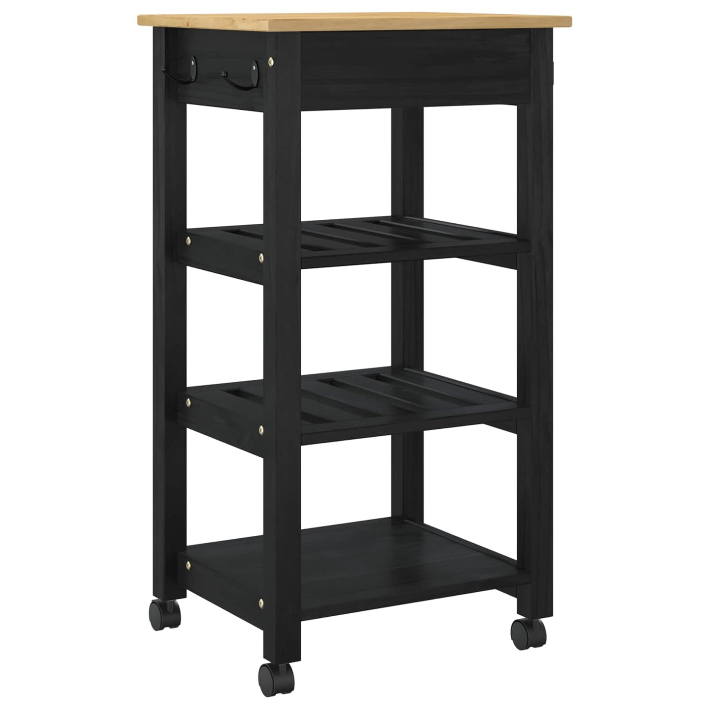 vidaXL Kitchen Trolley MONZA Black 48 x 40 x 88.5 cm Solid Pine Wood