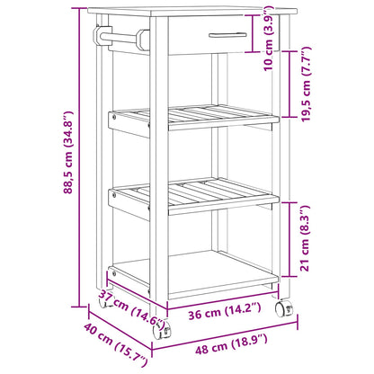 vidaXL Kitchen Trolley MONZA Black 48 x 40 x 88.5 cm Solid Pine Wood