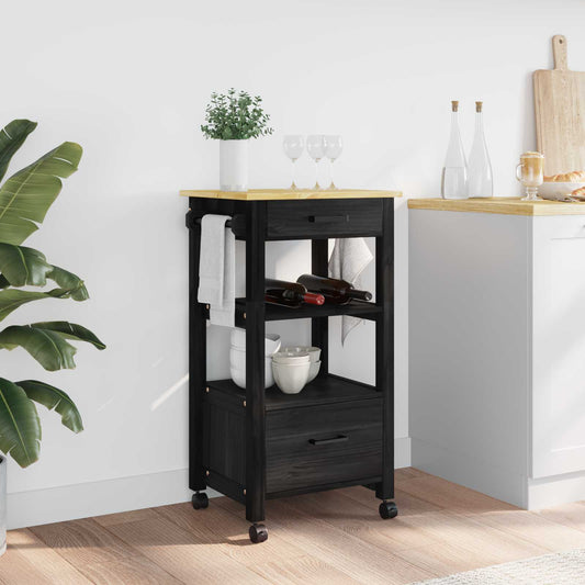 vidaXL Kitchen Trolley MONZA Black 48 x 40 x 88.5 cm Solid Pine Wood