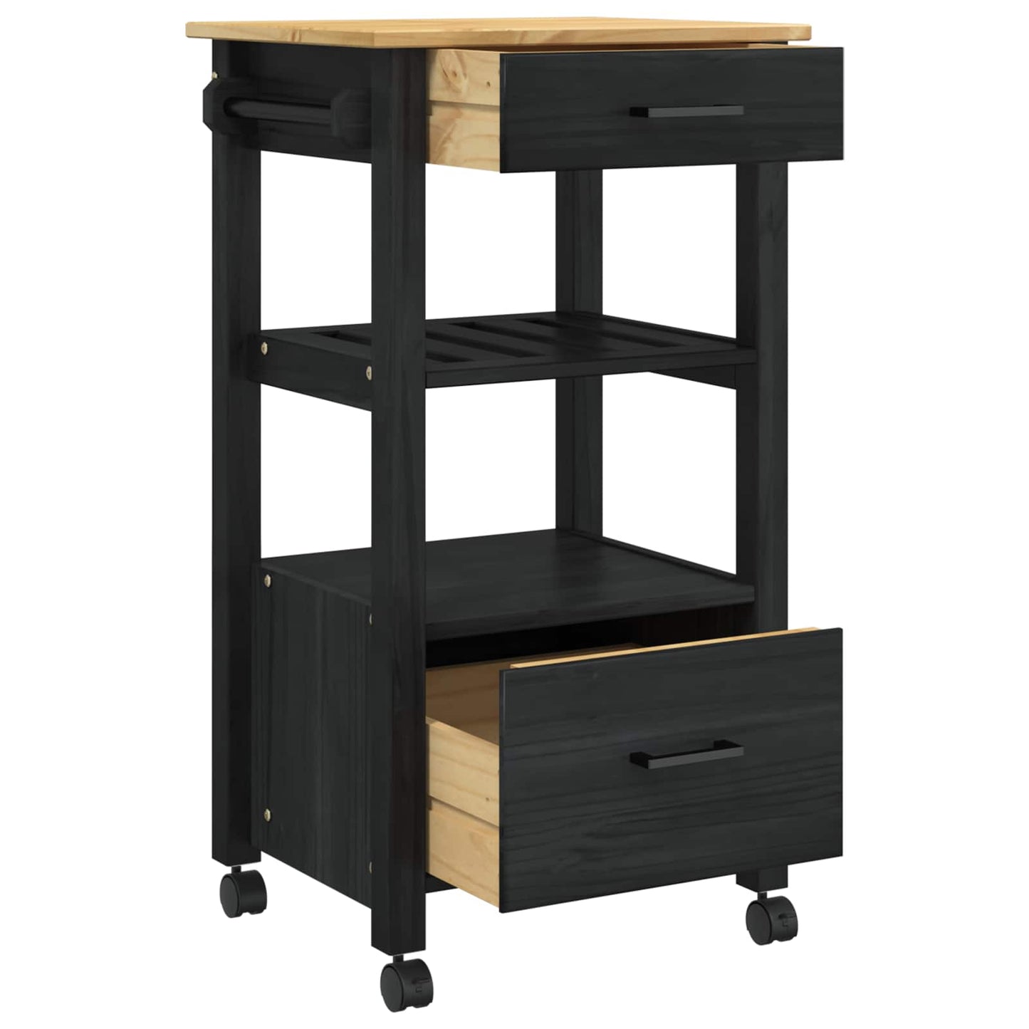 vidaXL Kitchen Trolley MONZA Black 48 x 40 x 88.5 cm Solid Pine Wood