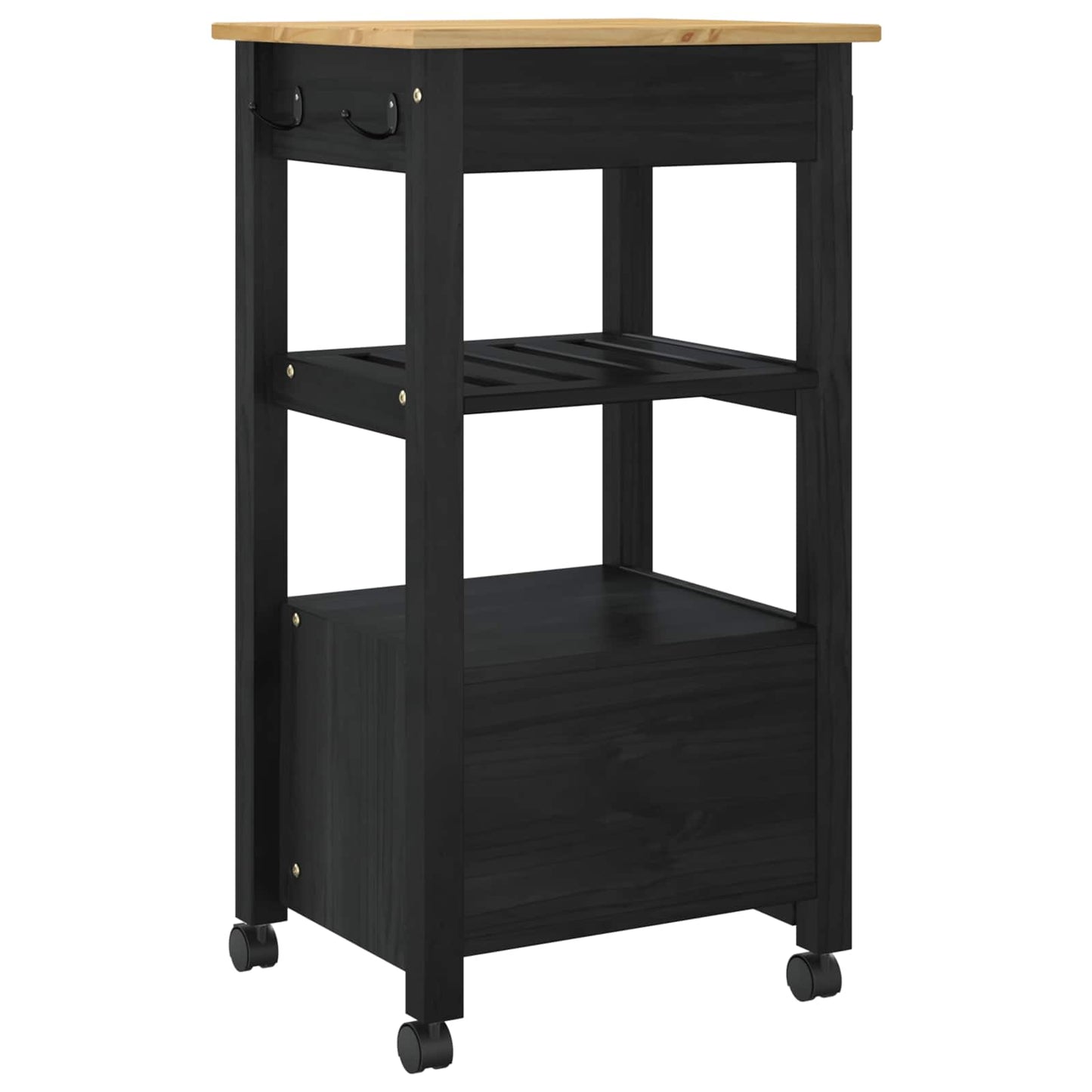 vidaXL Kitchen Trolley MONZA Black 48 x 40 x 88.5 cm Solid Pine Wood