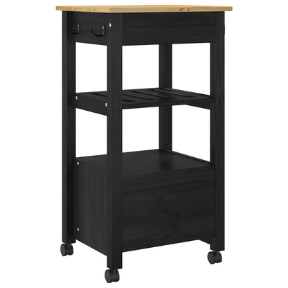 vidaXL Kitchen Trolley MONZA Black 48 x 40 x 88.5 cm Solid Pine Wood