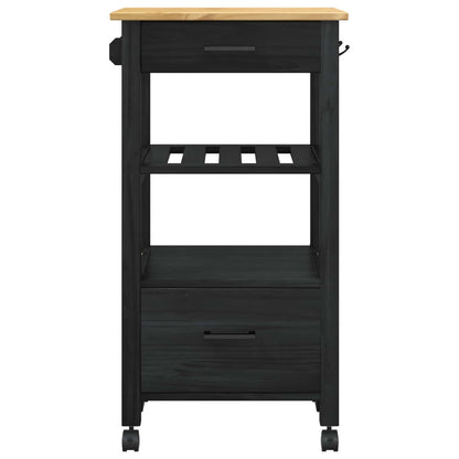 vidaXL Kitchen Trolley MONZA Black 48 x 40 x 88.5 cm Solid Pine Wood