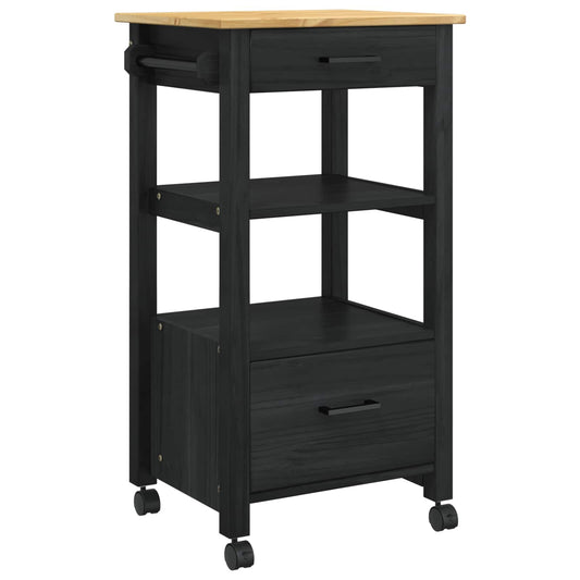 vidaXL Kitchen Trolley MONZA Black 48 x 40 x 88.5 cm Solid Pine Wood
