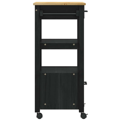 vidaXL Kitchen Trolley MONZA Black 48 x 40 x 88.5 cm Solid Pine Wood