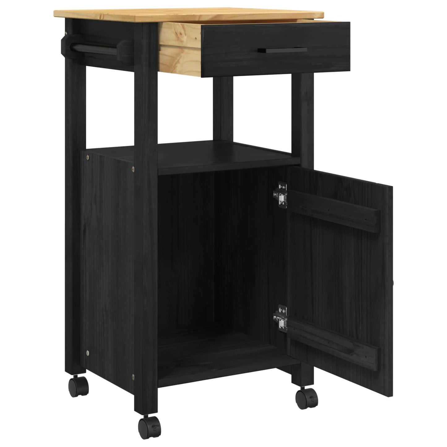 vidaXL Kitchen Trolley MONZA Black 48 x 40 x 88.5 cm Solid Pine Wood