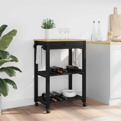 vidaXL Kitchen Trolley MONZA Black 60 x 40 x 88.5 cm Solid Pine Wood