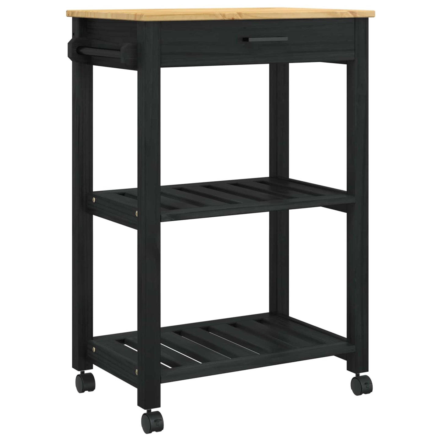 vidaXL Kitchen Trolley MONZA Black 60 x 40 x 88.5 cm Solid Pine Wood