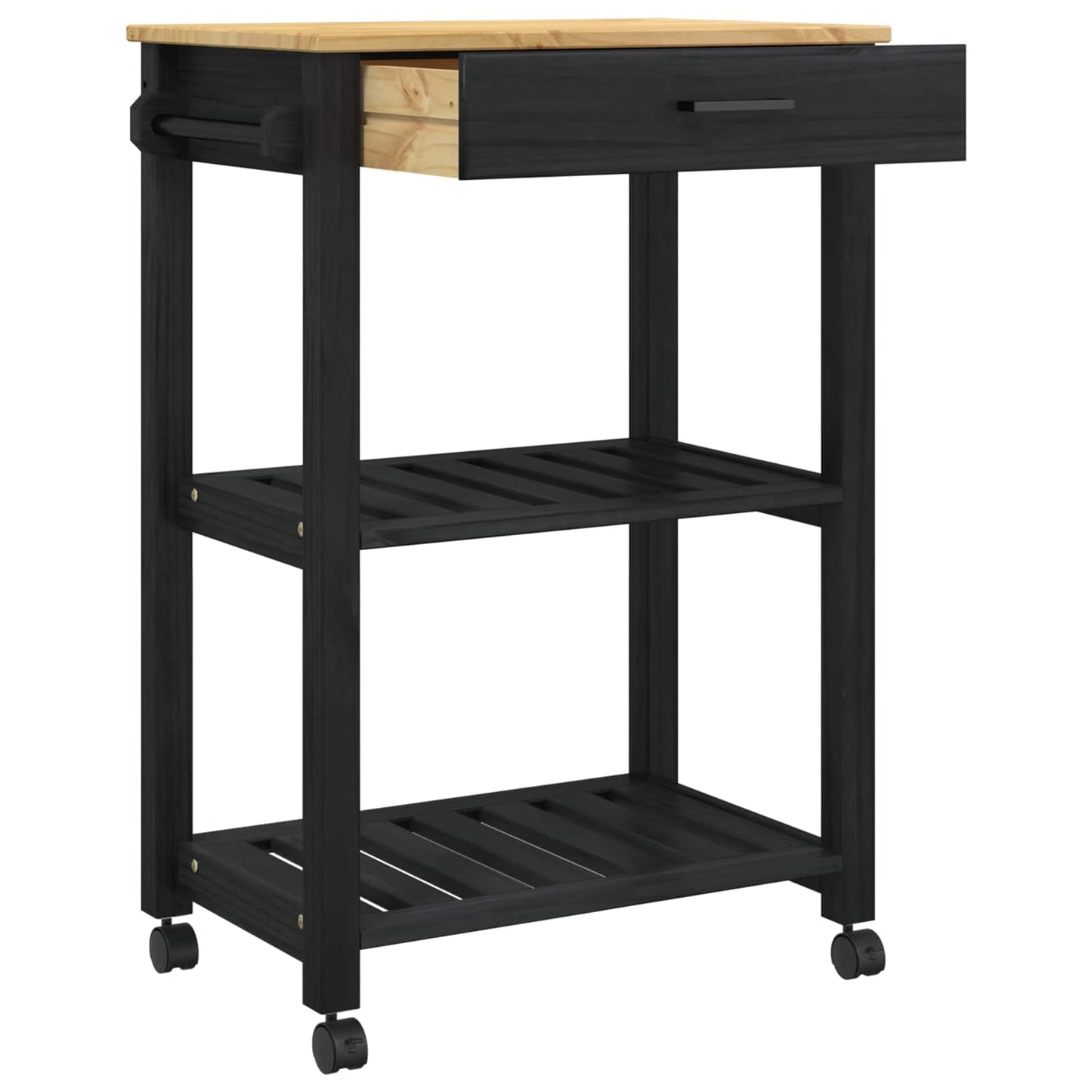 vidaXL Kitchen Trolley MONZA Black 60 x 40 x 88.5 cm Solid Pine Wood