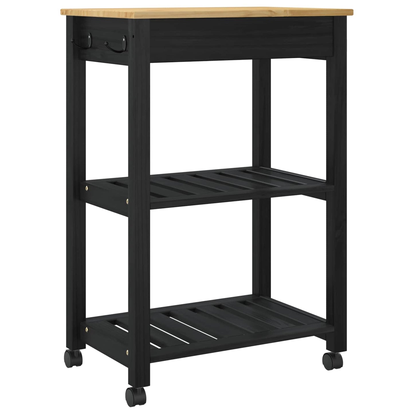 vidaXL Kitchen Trolley MONZA Black 60 x 40 x 88.5 cm Solid Pine Wood