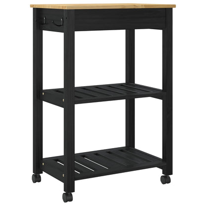 vidaXL Kitchen Trolley MONZA Black 60 x 40 x 88.5 cm Solid Pine Wood