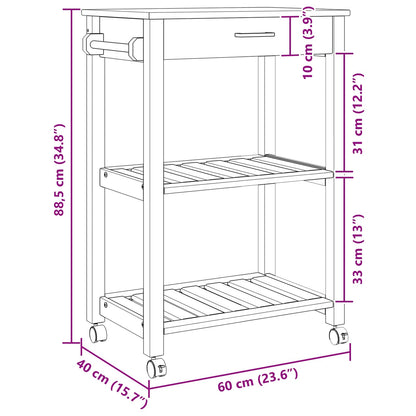 vidaXL Kitchen Trolley MONZA Black 60 x 40 x 88.5 cm Solid Pine Wood