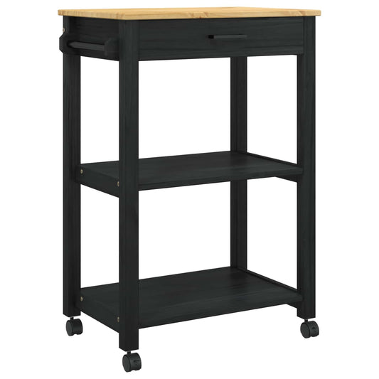 vidaXL Kitchen Trolley MONZA Black 60 x 40 x 88.5 cm Solid Pine Wood