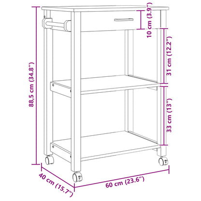 vidaXL Kitchen Trolley MONZA Black 60 x 40 x 88.5 cm Solid Pine Wood