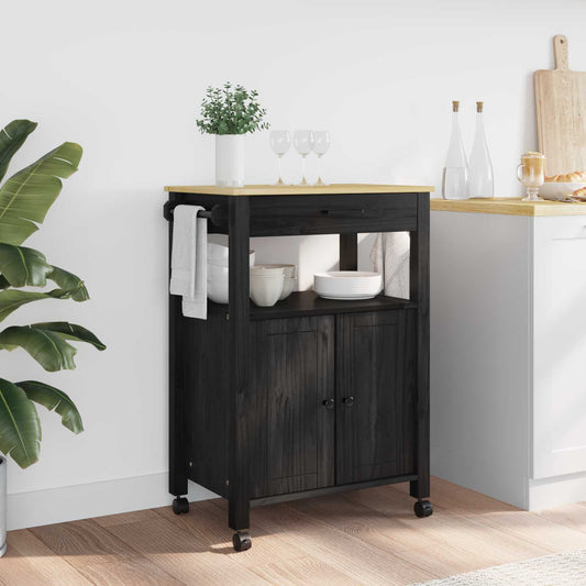 vidaXL Kitchen Trolley MONZA Black 60 x 40 x 88.5 cm Solid Pine Wood