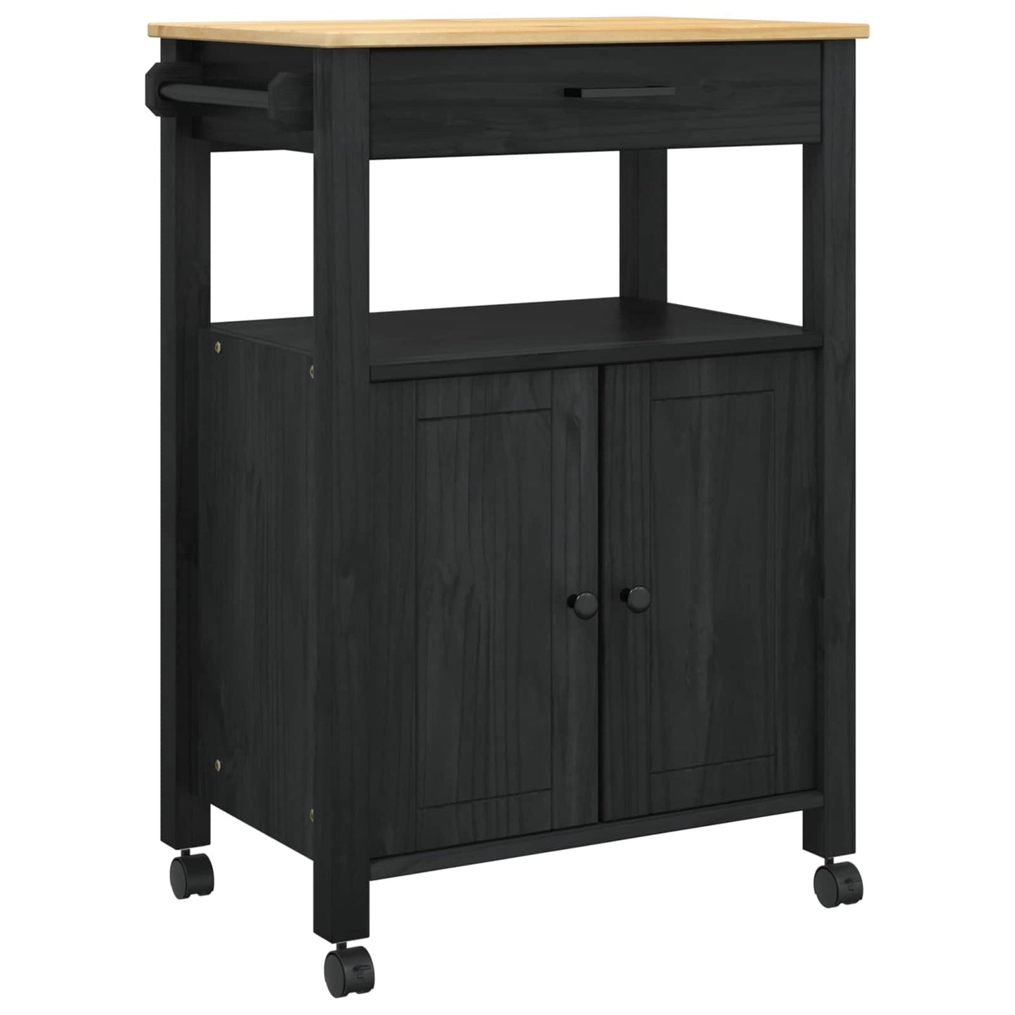 vidaXL Kitchen Trolley MONZA Black 60 x 40 x 88.5 cm Solid Pine Wood