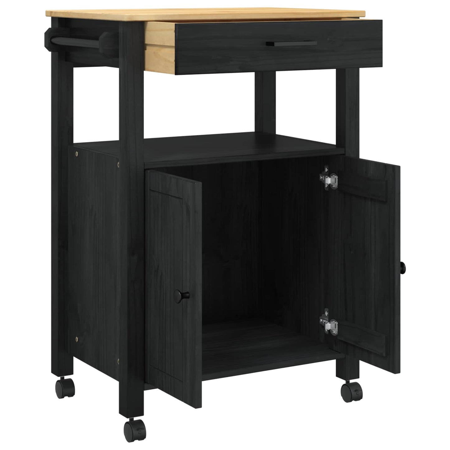 vidaXL Kitchen Trolley MONZA Black 60 x 40 x 88.5 cm Solid Pine Wood