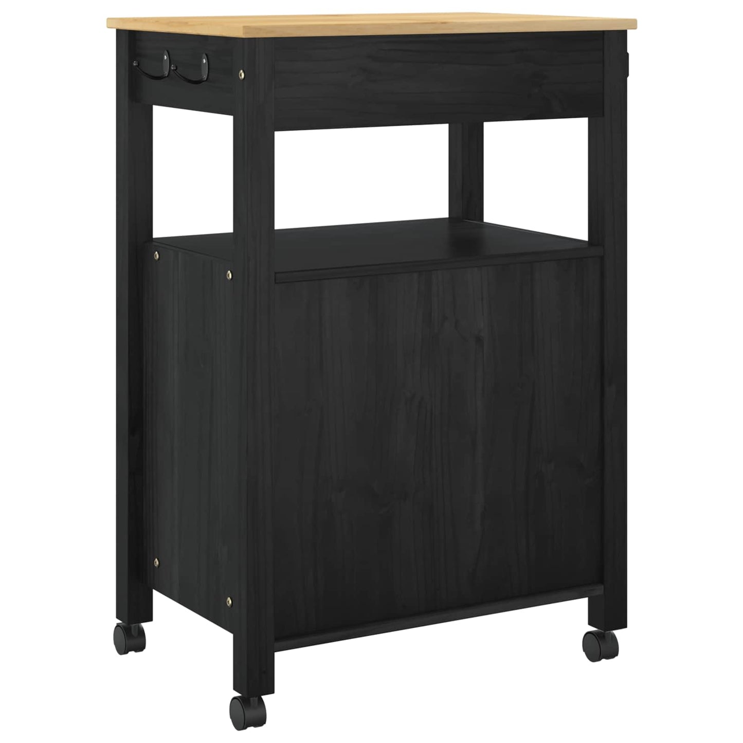vidaXL Kitchen Trolley MONZA Black 60 x 40 x 88.5 cm Solid Pine Wood