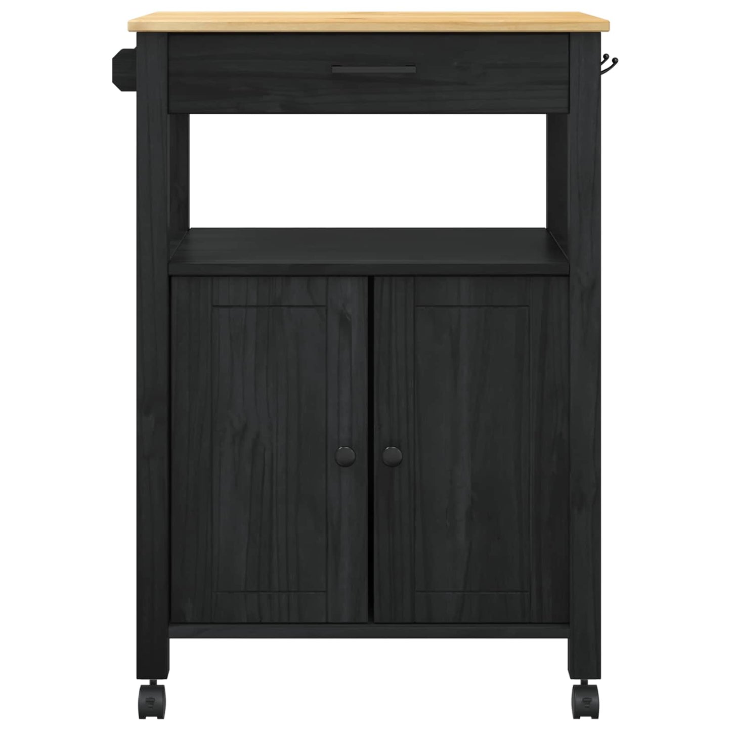 vidaXL Kitchen Trolley MONZA Black 60 x 40 x 88.5 cm Solid Pine Wood