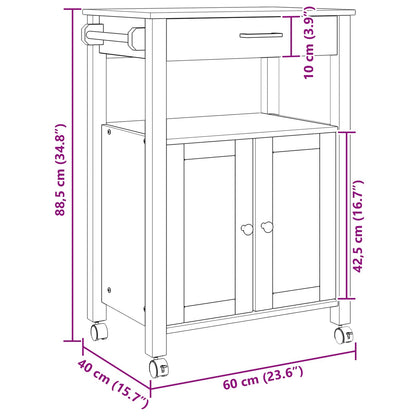 vidaXL Kitchen Trolley MONZA Black 60 x 40 x 88.5 cm Solid Pine Wood