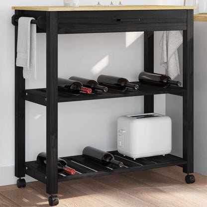vidaXL Kitchen Trolley MONZA Black 84 x 40 x 88.5 cm Solid Pine Wood