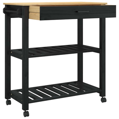 vidaXL Kitchen Trolley MONZA Black 84 x 40 x 88.5 cm Solid Pine Wood