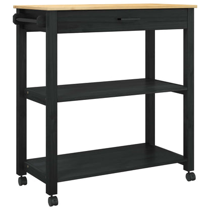 vidaXL Kitchen Trolley MONZA Black 84 x 40 x 88.5 cm Solid Pine Wood