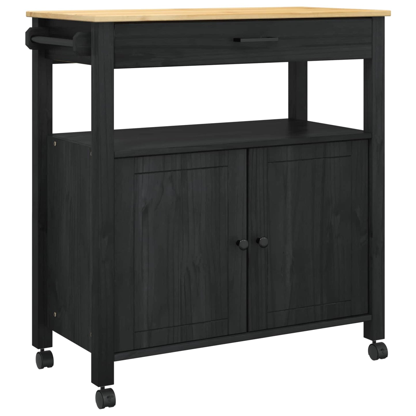vidaXL Kitchen Trolley MONZA Black 84 x 40 x 88.5 cm Solid Pine Wood
