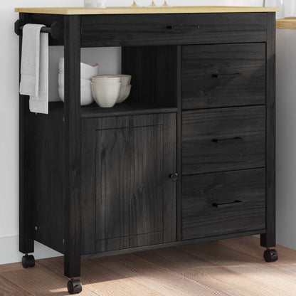 vidaXL Kitchen Trolley MONZA Black 84 x 40 x 88.5 cm Solid Pine Wood