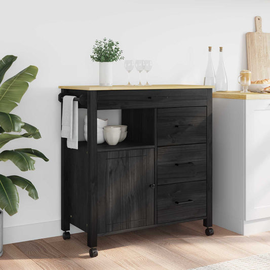 vidaXL Kitchen Trolley MONZA Black 84 x 40 x 88.5 cm Solid Pine Wood