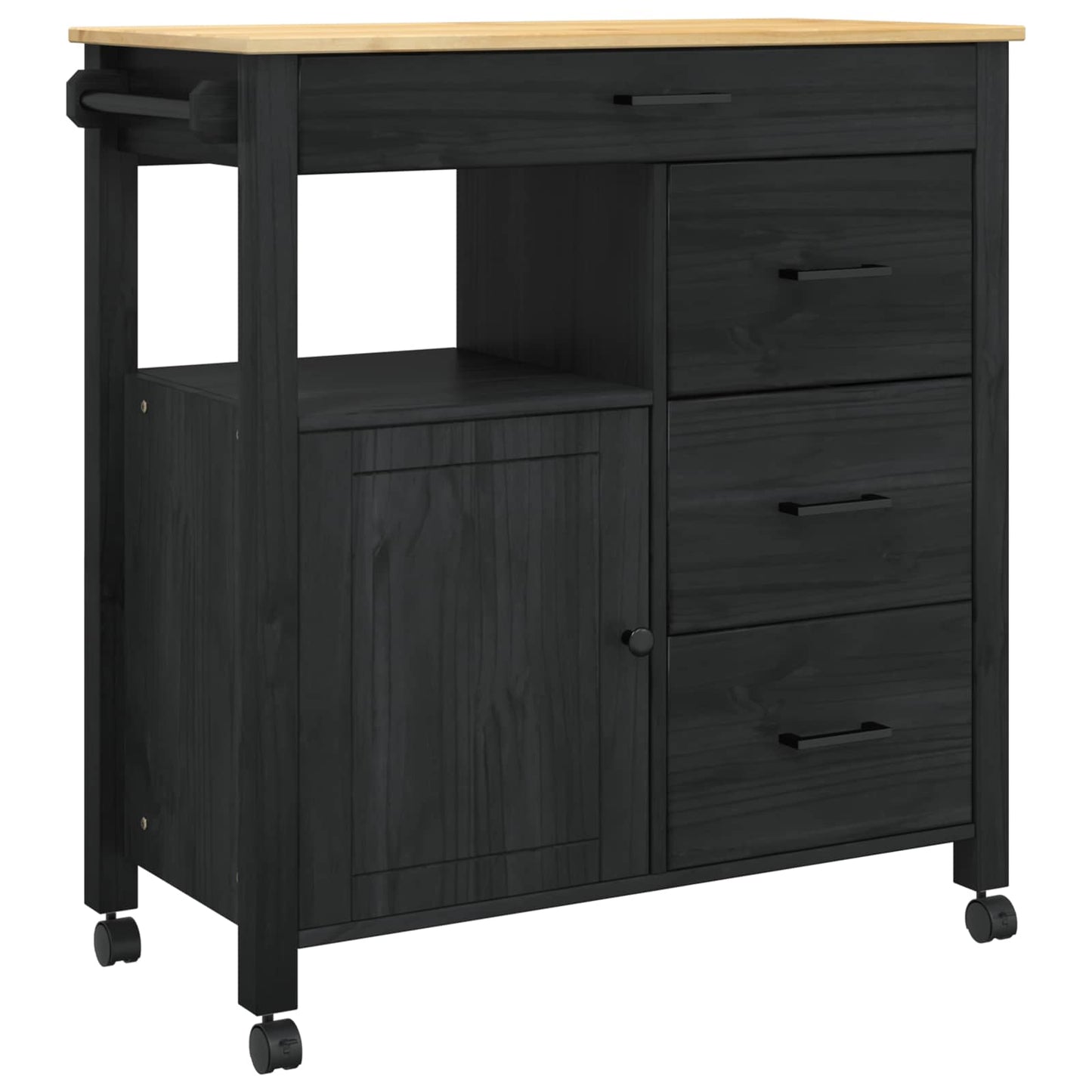 vidaXL Kitchen Trolley MONZA Black 84 x 40 x 88.5 cm Solid Pine Wood