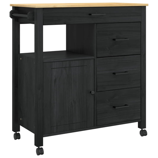 vidaXL Kitchen Trolley MONZA Black 84 x 40 x 88.5 cm Solid Pine Wood