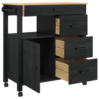 vidaXL Kitchen Trolley MONZA Black 84 x 40 x 88.5 cm Solid Pine Wood