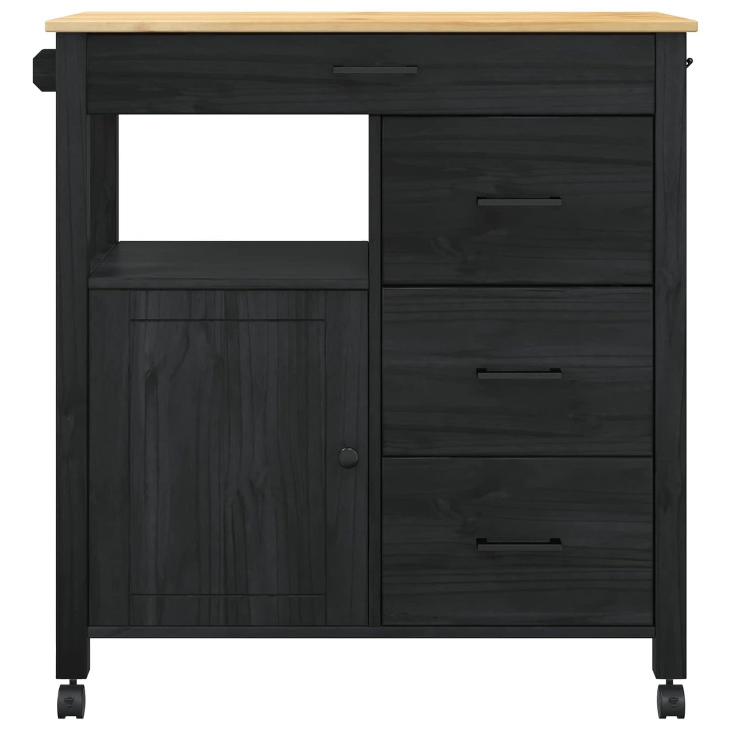 vidaXL Kitchen Trolley MONZA Black 84 x 40 x 88.5 cm Solid Pine Wood