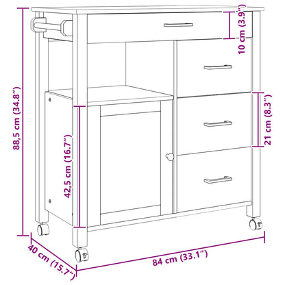 vidaXL Kitchen Trolley MONZA Black 84 x 40 x 88.5 cm Solid Pine Wood