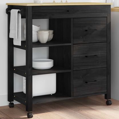 vidaXL Kitchen Trolley MONZA Black 84 x 40 x 88.5 cm Solid Pine Wood