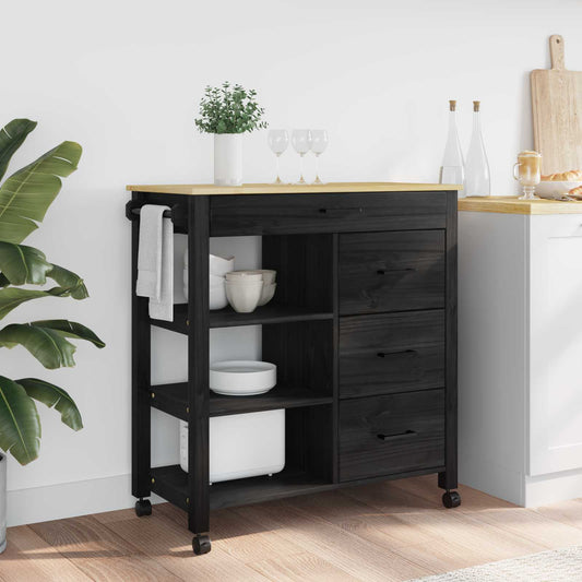 vidaXL Kitchen Trolley MONZA Black 84 x 40 x 88.5 cm Solid Pine Wood
