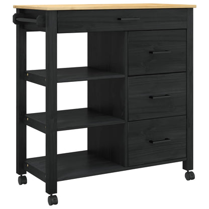 vidaXL Kitchen Trolley MONZA Black 84 x 40 x 88.5 cm Solid Pine Wood