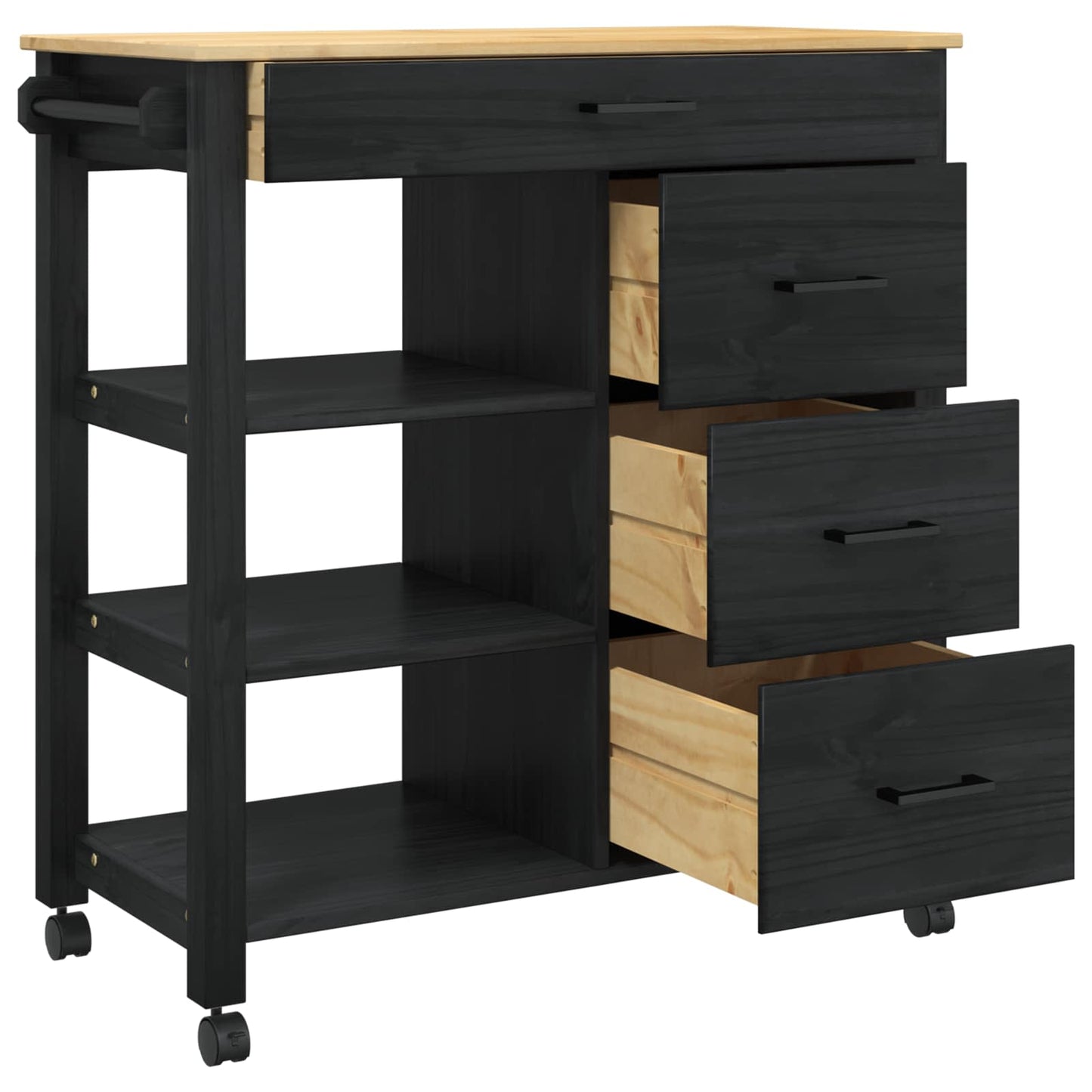 vidaXL Kitchen Trolley MONZA Black 84 x 40 x 88.5 cm Solid Pine Wood