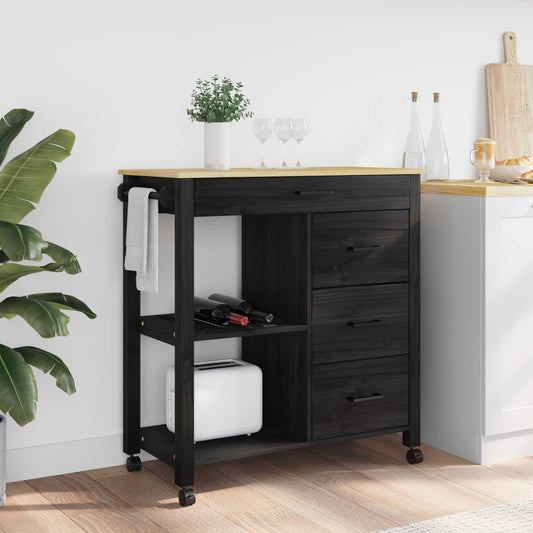 vidaXL Kitchen Trolley MONZA Black 84 x 40 x 88.5 cm Solid Pine Wood